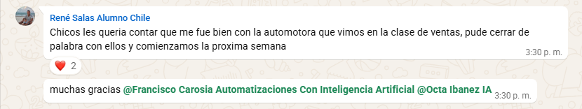 Mensaje de René en el grupo: pude cerrar con la automotora